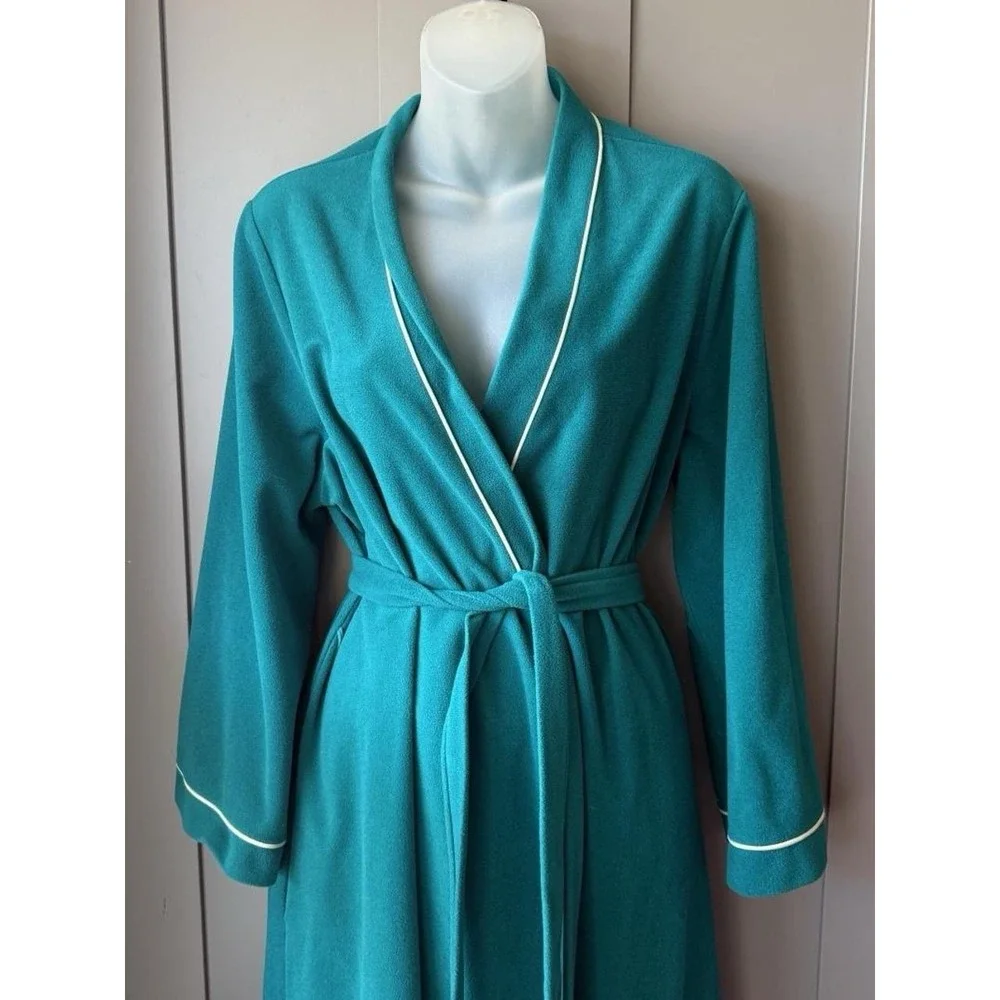 Vintage 70s Vanity Fair Teal Glam Robe Loungewear Size Large Luxury